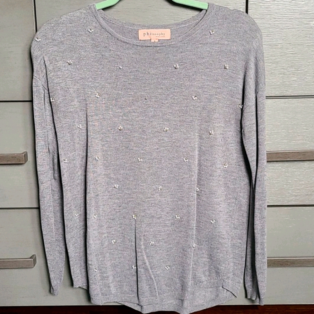 Philosophy Gray Long Sleeve Sweater Pearl Design